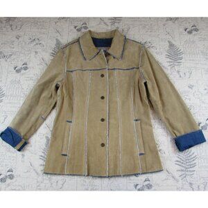 VNTG Y2k Boho Wilson Leather Suede Denim Lining trim unique Jacket womens M